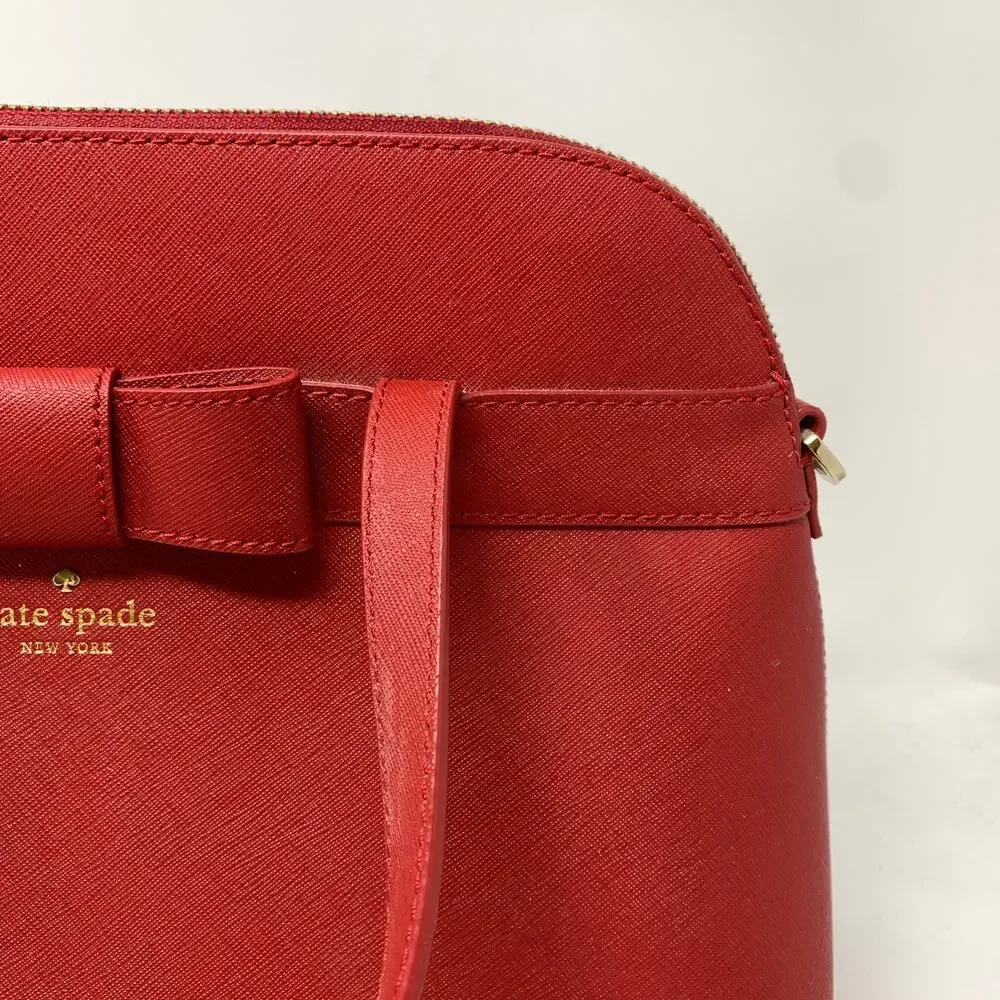Kate Spade Kirk Park Saffiano Leather Julita Bow Satchel Red Crossbody Strap